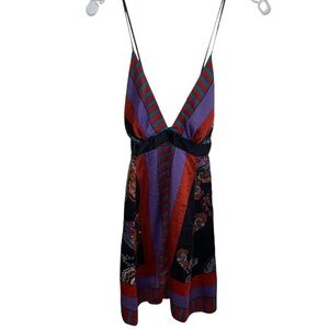 vintage y2k black , multicolor 100% silk striped and paisley top